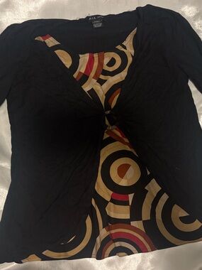 New York DFA. Women's Black Rayon Blend Blouse circle retro style